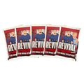 Five packs of Revival Cards with a white background. 